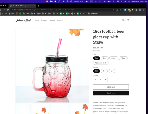16oz Football beer glass cup with Straw - Image 10