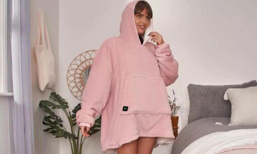 Portable Heated Sherpa Oversized Hoodie Blanket - Image 3