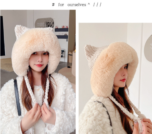 Lady Faux Fur Knitted Beanie - Image 2