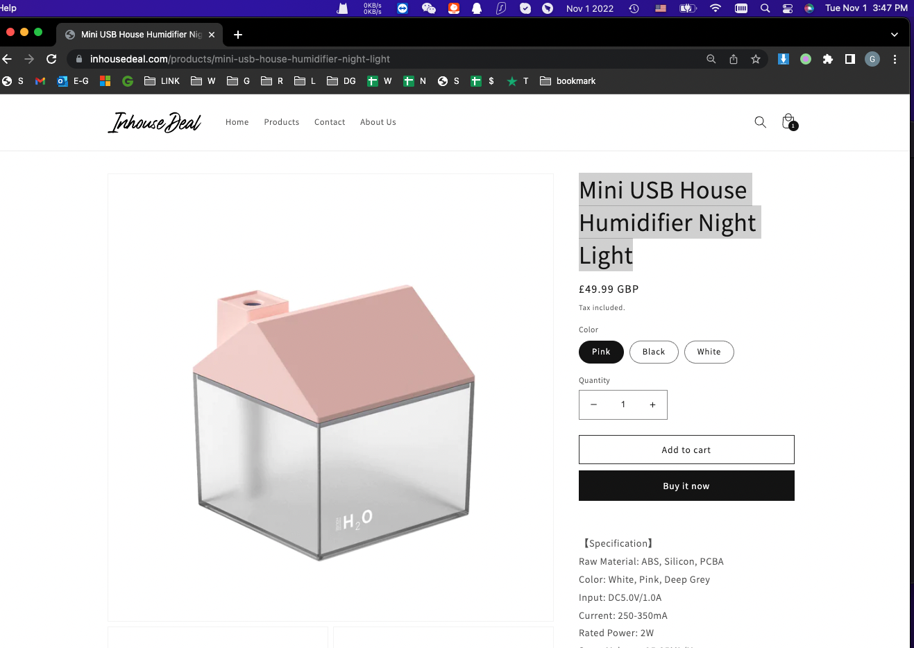 Mini USB House Humidifier Night Light