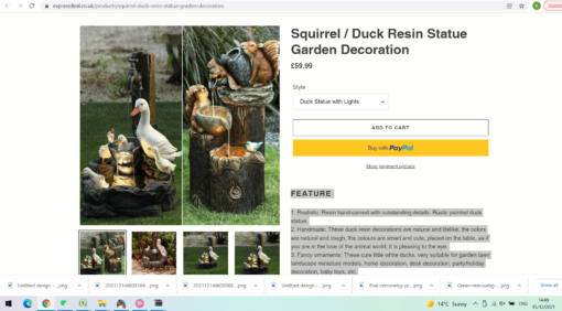 Squirrel / Duck Animal Resin Statue Solar Garden Decoration - Image 4