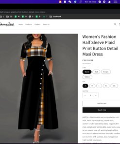 Women's Fashion Half Sleeve Plaid Print Button Detail Maxi Dres