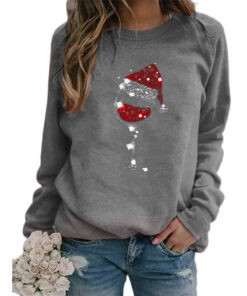 Christmas Glitter Wine Glasses with Santa Hat Sweatshirt Jumpe
