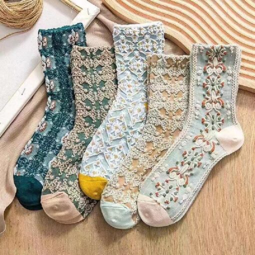 Cute Flower Geometric 3D Textured Ankle Socks - Image 6