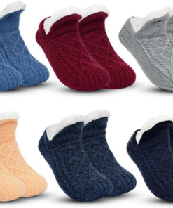 One or Six Pair Knitted Thick Fleece Lined Warm Non Slip Socks