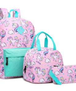 Unicorn 3 in 1 Backpack Set - Unicorn Backpack with Lunch Bag and Pencil Case