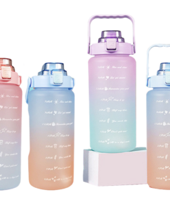 Alternative view of Gradient Color Large-capacity Water Bottle with Drinking Indicator Time Scal