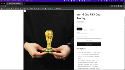 One, Two or Four Pack World Cup FIFA Cup Trophy - 13CM, 21CM and 27 CM