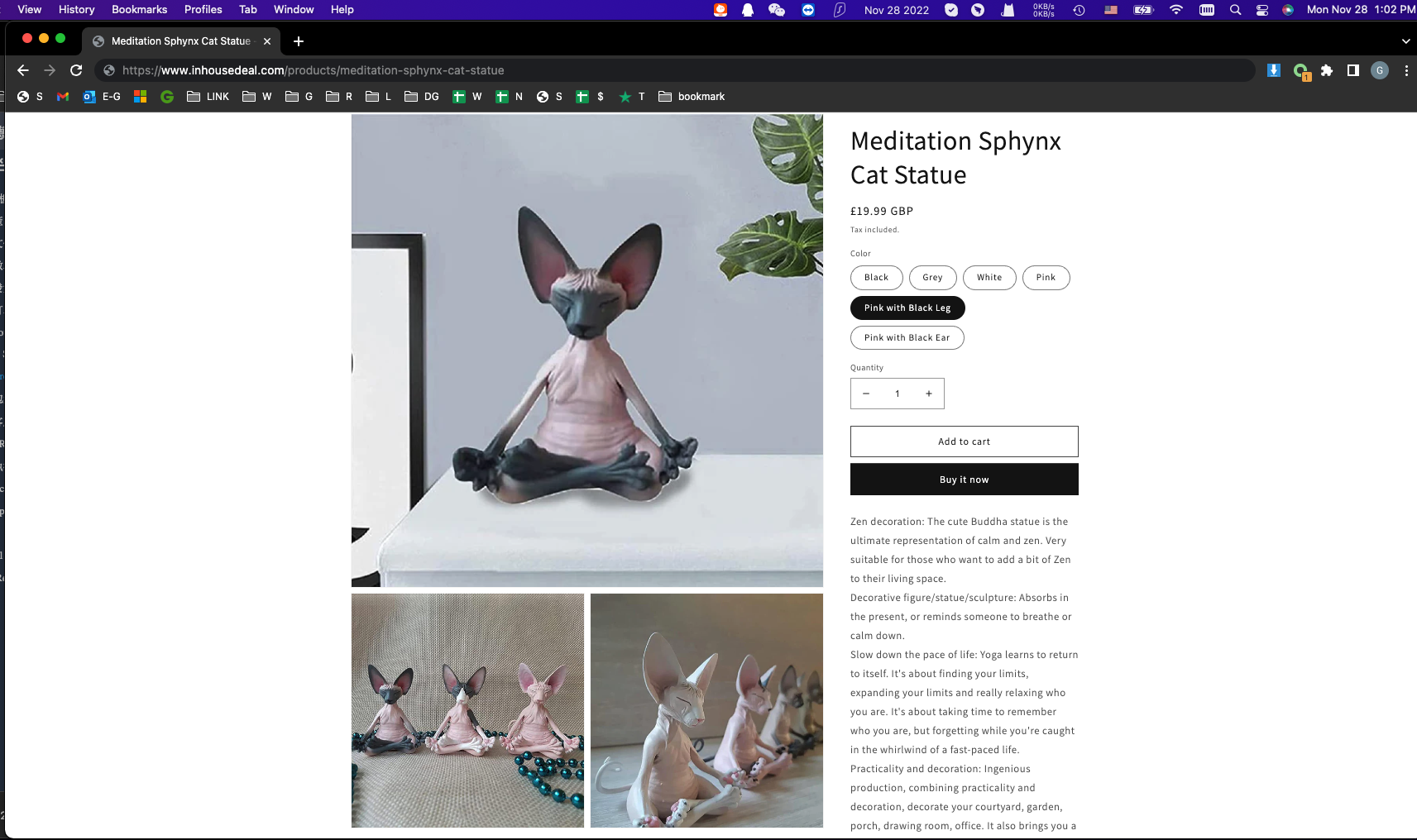 Meditation Sphynx Cat Statue