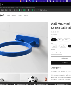 One, Two or Four Wall-Mounted Sports Ball Holders with Hooks