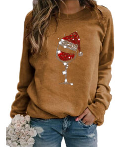Alternative view of Christmas Glitter Wine Glasses with Santa Hat Sweatshirt Jumpe
