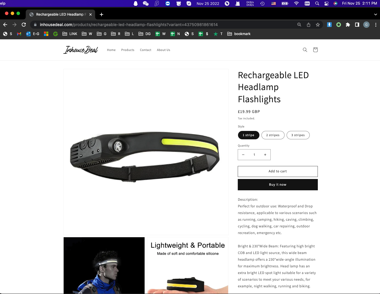 One or Three Stipes Rechargeable LED Headlamp Flashlights