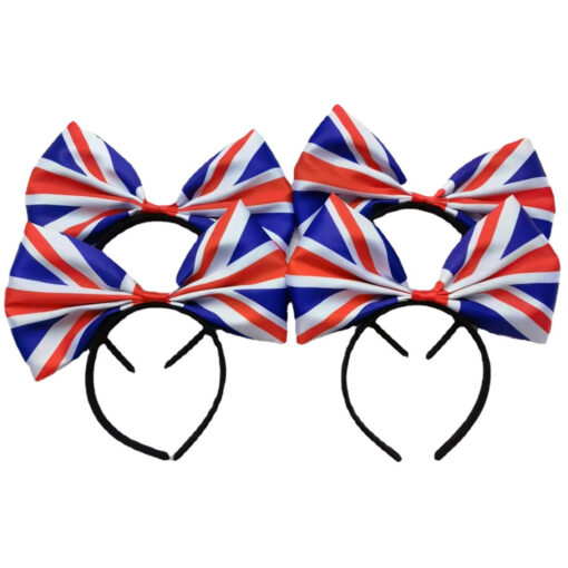 One, Two or Four Great Britain Union Jack Flag Bow Headband - Image 9