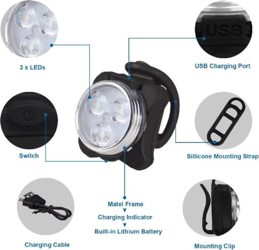 Waterproof Super Bright USB Rechargeable Bicycle Lights - Image 7