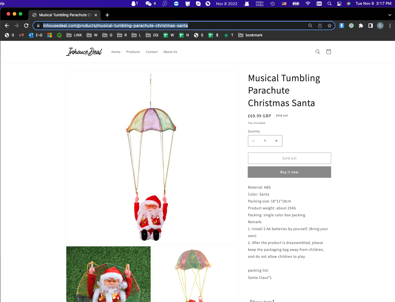 Musical Tumbling Parachute Christmas Sant - Image 4