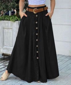 Women's Solid Color Buttons Denim Long Skirts