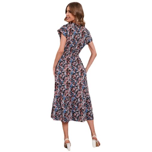 Summer Casual V Neck Floral Print Short Sleeve Wedding Dress - Image 5
