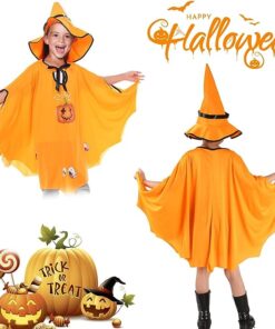 Halloween Pumpkin Cloak with Wizard Hat