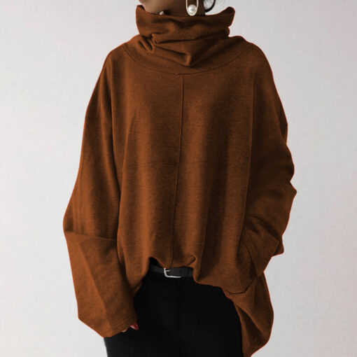 Ladies Solid Splice Loose Sleeve Turtleneck Sweatshirt - United Kingdom - Image 13