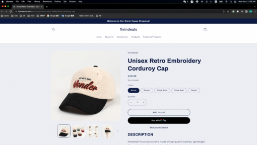 Unisex Retro Embroidery Corduroy Cap - United Kingdom - Image 2