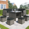 8 Grey Piece Patio Dining Sofa Set, All Weather Wicker Rattan Sofa with Dining Table & Chair & 4 Ottoman