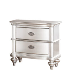 Wood Nightstand with 2 Drawer in Antique Silver
