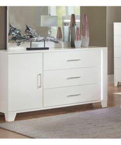 White High Gloss Finish Modern Bedroom 1pc Dresser with Drawers Adjustable Shelfs LED Light Strip Wooden Furniture