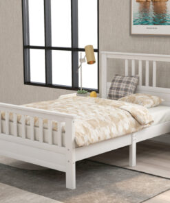 Wood Platform Bed with Headboard and Footboard, Twin (White)