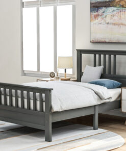 Wood Platform Bed with Headboard and Footboard, Twin (Gray)