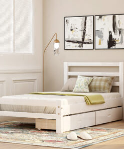 Wood platform bed with two drawers, twin (white)