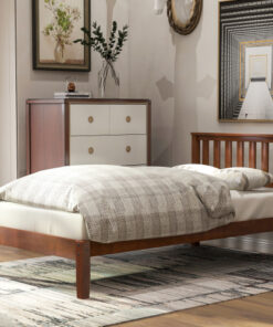 Wood Platform Bed with Headboard/Wood Slat Support.Twin (Walnut)