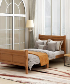 Wood Platform Bed Twin Bed Frame Mattress Foundation Sleigh Bed with Headboard/Footboard/Wood Slat Support