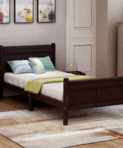 Wood Platform Bed Twin Bed Frame Mattress Foundation Sleigh Bed with Headboard/Footboard/Wood Slat Support