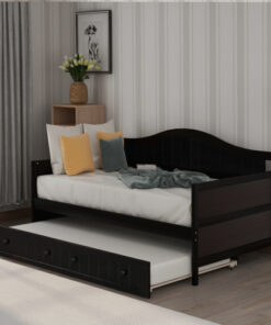 Twin Wooden Daybed with Trundle Bed, Sofa Bed for Bedroom Living Room, Espresso