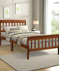 Wood Platform Bed Twin Bed Frame Panel Bed Mattress Foundation Sleigh Bed with Headboard/Footboard/Wood Slat Support