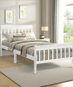 Wood Platform Bed Twin Bed Frame Panel Bed Mattress Foundation Sleigh Bed with Headboard/Footboard/Wood Slat Support