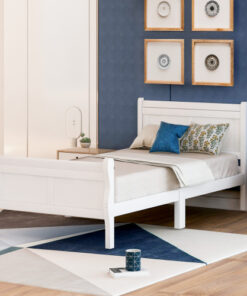 Wood Platform Bed Twin Bed Frame Mattress Foundation Sleigh Bed with Headboard/Footboard/Wood Slat Support