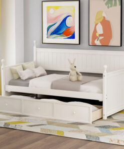 Wood Daybed with Three Drawers ,Twin Size Daybed,No Box Spring Needed ,White