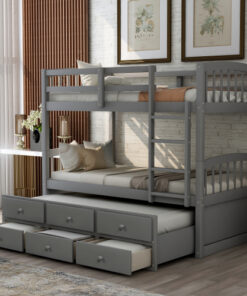 Twin Bunk Bed with Ladder, Safety Rail, Twin Trundle Bed with 3 Drawers for Bedroom, Guest Room Furniture(Gray)(OLD SKU :LP000071AAE)