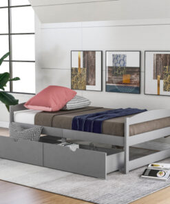 Twin size platform bed, with two drawers, gray