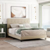 Upholstered Platform Bed with Tufted Headboard, Box Spring Needed, Beige Linen Fabric, Queen Size