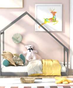 Twin Size Wooden House Bed, Gray
