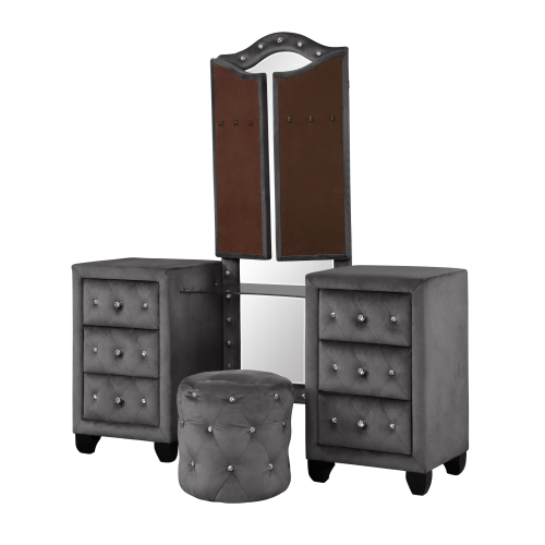 Maya Crystal Tufted Queen 4 Pc Vanity Bedroom Set Made with Wood in Gray - Image 25