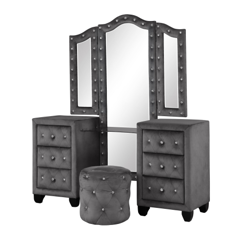 Maya Crystal Tufted Queen 5 Pc Vanity Bedroom Set Made with Wood in Gray - Image 24