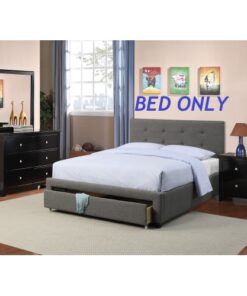 Bedroom Furniture Grey Polyfiber 1pc Queen Size Bed Tufted Headboard Storage Drawers Footboard