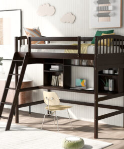Twin size Loft Bed with Storage Shelves, Desk and Ladder, Espresso(OLD SKU :LP000140PAA)