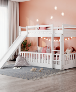 Twin Over Twin Bunk Bed with Slide and Ladder, White(Old SKU:LP000009AAK)