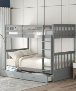 Twin-Over-Twin Bunk Bed with Ladders and Two Storage Drawers (Gray)(LT000265AAE)