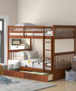 Twin-Over-Twin Bunk Bed with Ladders and Two Storage Drawers (Walnut)(OLD SKU:LT000265AAD)