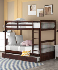 Twin-Over-Twin Bunk Bed with Ladders and Two Storage Drawers (Espresso)(OLD SKU:LT000265AAP)